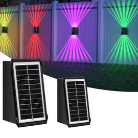 VICHUNHO Solar Outdoor Wall Lights, Up & Down Solar Powered Lighting, Waterproof IP65 Fence Light for Yard/Pool/Porch/Patio/Railing (2 Led-RGB Light, 2 Pack)