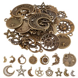 SUNNYCLUE 1 Box 58Pcs 15 Styles Celestial Charms Star Moon Charms Crescent Stars Bulk Antique Bronze Retro Witch Magic Charm for Jewellery Making Charms Supplies DIY Necklace Bracelet Earrings Adult