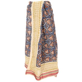 GURU SHOP Lightweight Pareo, Sarong, Hand Printed Cotton Cloth, Lungi with Woven Border - Blue/Mustard, Men/Women, Cotton, 190 x 120 cm, Blue/Mustard, Unit size