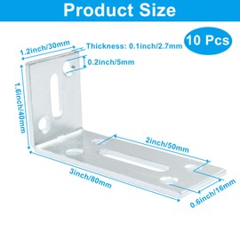 Aracombie 10Pcs White L Bracket, 90 Degree Right Angle Corner Brace, Metal Shelf Bracket for Furniture, Cabinet, Bed, Chair, Table, Woodworking Projects, 3x1.2x1.6 Inch
