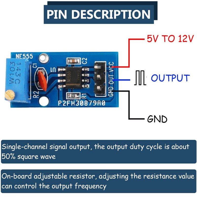 DAOKAI NE555 Pulse Generator 5-12V DC Adjustable Frequency Module Single