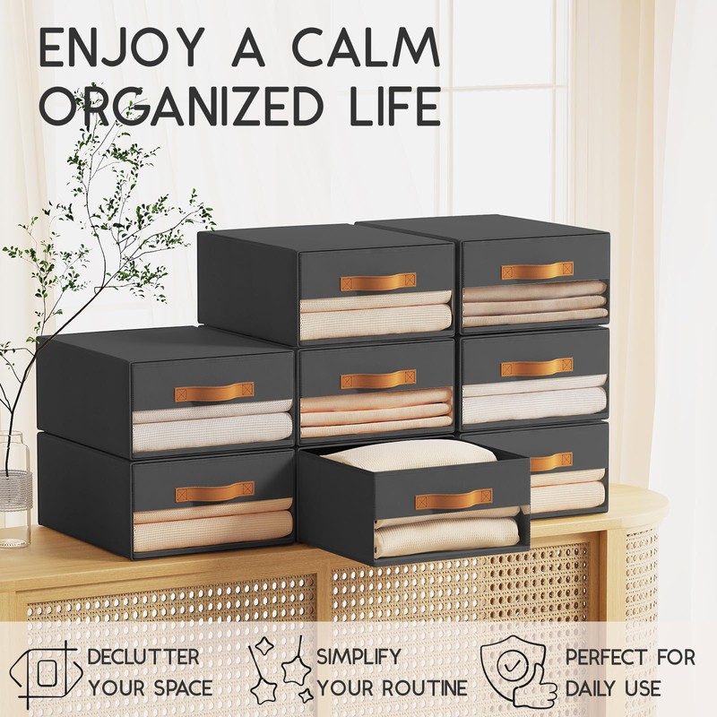 Homsorout Large Closet Storage Bins - 6 Pack Pull-Out Stackable