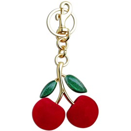 ICHRATI Cherry Bag Charm Purse Charms for Handbags Cute Keychain Womens Car Cherry Accessories Key Chains with Green Leaf Birthday Christmas Valentine Mothers Day Gifts for Women