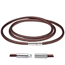 Otxas Leather Necklace Cord, 18inch-24inch Waterproof Rope Necklace for Men Women, 316L Stainless Steel Clasp, 2/3mm Width Leather Necklaces (22 inch, brown 3mm diameter)
