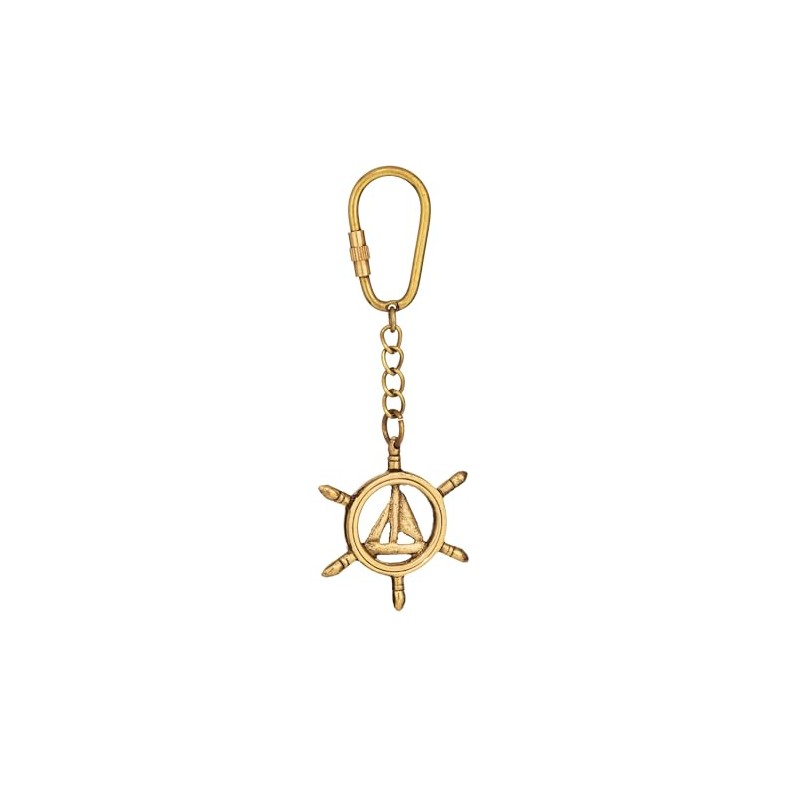 NKlaus Steering Wheel Keyring with Sailing Boat Made of Brass