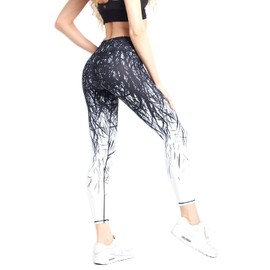 COOLOMG Women Yoga Leggings Running Tights Low Rise Leggings Workout Gym with Hidden Pockets Black-White S