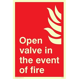 Viking Signs FV368-A6P-PV "Open Valve In The Event Of Fire" Sign, Photoluminescent Vinyl Sticker, 100 mm H x 150 mm W