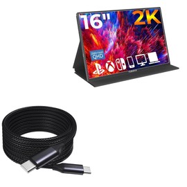 BoxWave Cable Compatible with YUBWVO 2K 144HZ Portable Gaming Monitor (16 in) - DirectSync PD Cable (10ft) - USB-C to USB-C (100W), Long Type C Braided Nylon Alloy Fast Charge - Jet Black