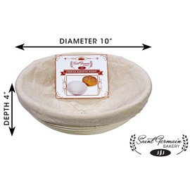 Saint Germain Bakery Premium Round Bread Banneton Basket with Liner - Perfect Brotform Proofing Basket for Making Beautiful Bread (10 inch)