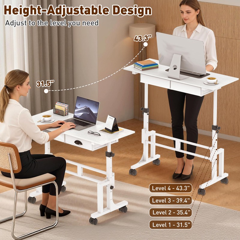 Height Adjustable Standing Desk with 2 Drawers, Small Sit Stand