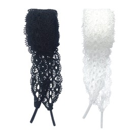 Meow Love 【2 Pairs】 Black and White Lace Shoelaces, 3cm Wide Elastic Laces. (Black & White, 27.6 Inch（70CM）)