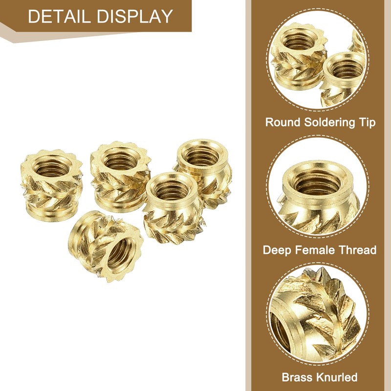 sourcing map 150Pcs M3x4x5mm Knurled Insert Nut, Brass Knurled Threaded