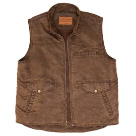 Driver Clothing Co. Men's Heavy Gauge Poly Canvas Utility Work Vest with Soft Flannel Lining and Wax Oil Weather Resistant Finish | 5 Outer Pockets and 3 Inner Pockets | Distressed Brown | Small
