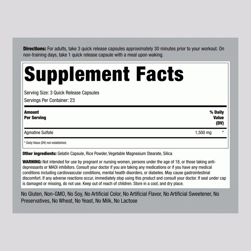 Piping Rock Agmatine Sulfate Capsules | 1500mg | 70 Count