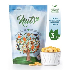 NUTS U.S. - Banana Chips | Dried and Sweetened | All Natural | Vegetarian |Non GMO and Gluten Free | Packed in a Resealable Bag!!! (3 LBS)