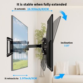 TV Wall Mount for 32-80 Inch TV, TV Mount with Swivel and Tilt, Full Motion TV Bracket with Articulating Dual Arms, Fits 16inch Studs, Max VESA 600X400 mm