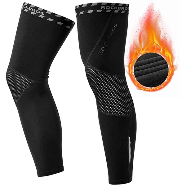 ROCKBROS Thermal Non-Slip Leg Warmers Knee Sleeves Windproof Protection for Cycling Running Jogging Basketball Football Men Women Black S-3XL (1 Pair)