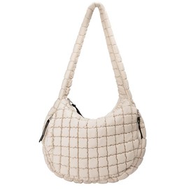 BABYSUN Puffer Tote Bag for Women Large Quilted Tote Bag Quilted Carryall Bag Soft Puffy Crossbody Bag Hobo Handbags Puff Purse handbags mini - Color: Beige-Medium