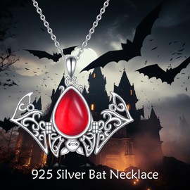 POPLYKE Bat Jewellery 925 Sterling Silver Red Crystal Bat Necklace for Women Spinner Bat Necklace