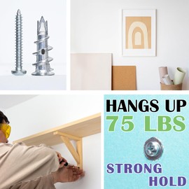 Ansoon Zinc Self Drilling Drywall Hollow-Wall Anchors with Screws Kit, 100 Heavy Duty Metal Wall Anchors and 100#8 x 1-1/4'' Screws - 200 Pieces All Together