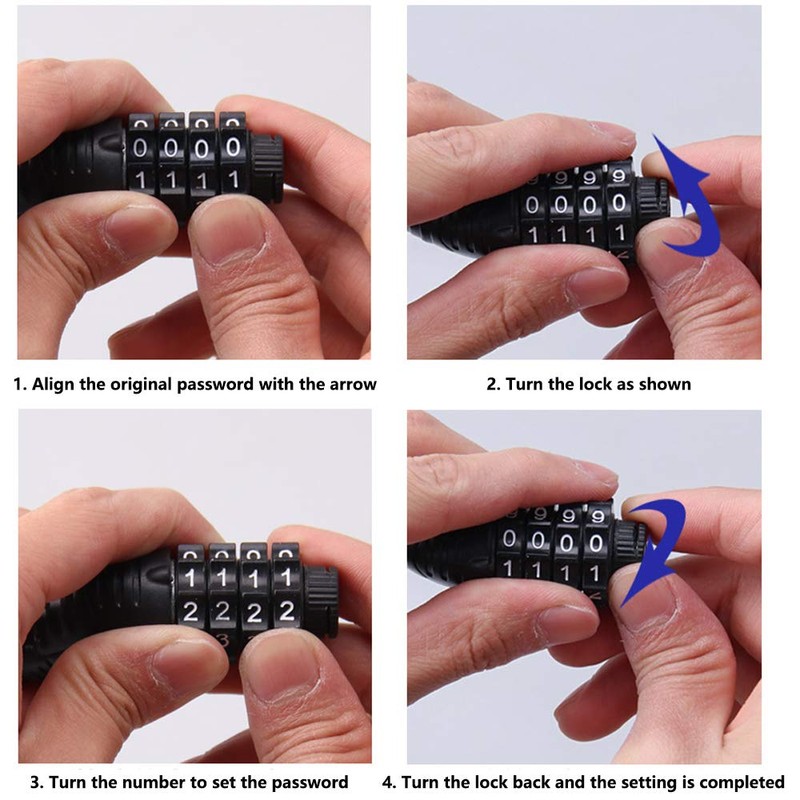 VOANZO 2pcs Bicycle Lock Cable, 4-Digit Number Resettable Combination Bike