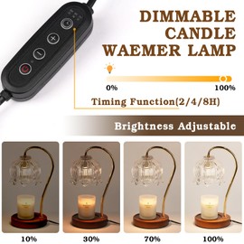 Candle Warmer Lamp with Timer Dimmer, Lotus Flower Dimmable Candle lamp Warmer, 2 Bulbs, Height Adjustable Wax Melt Warmer for Jar Scented Candles, Birthday Gifts Ideas for Women Mom, Home Decor