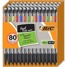 BIC Mechanical Pencils #2 Extra Smooth - Bulk Pack Of 80 Lead Pencils - Assorted Colored Clips With Transparent Barrels