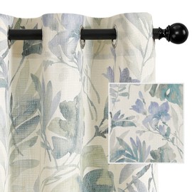 MYSKY HOME Floral Curtains Linen Style Curtains 72 Inch Length Semi Sheer Curtains Light Filtering Curtains for Living Room Bedroom Floral Printing Window Treatment Grommet 2 Panels,Sage and Natural