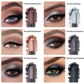 Enfuntins 6Pcs Cream Eyeshadow Sticks Set, Champagne Pearl Brown Cocoa Stone Green Sliver Shimmer Matte Waterproof Eye Brightener Stick Palette for Eye Makeup (6Pcs-01)