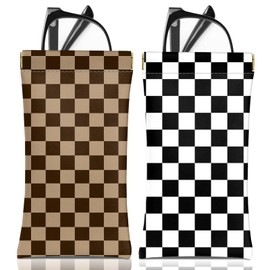BHAHB 2 PCS Glasses Eyeglass Sunglasses Case Pouch Soft PU Leather Cute Aesthetic with Cleaning Cloth for Unisex Women Girls-Checkered