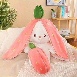 Cute Strawberry Design Plush Toy, 1 Count Double-sided Zipper Soft Rabbit Pillow Toy for Kindergarten Decoration, Lovely Embracing Toy for Friend & Adults, Gift for Her, Girl's Gift:_Baby Pink_one-size