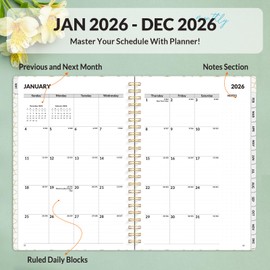 SUNEE Planner 2026 Weekly and Monthly, January 2026-December 2026, 6.4"x8.3", Tabs, Note Pages,Spiral Binding, Flora
