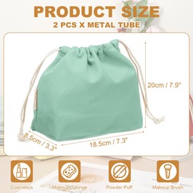 sourcing map 2 Pcs Drawstring Makeup Bag, 7.3" Canvas Cosmetic Bag Women's Make Up Bags Toiletry Organizer Pouch for Travel Toiletries Accessories, Light Green