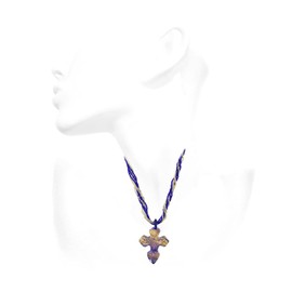 Venetiaurum - Necklace with Big Blue Cross in Original Murano Glass and 925 Silver - Made in Italy Certified Jewel