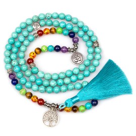 108 Mara Beads Wrap Bracelet Necklace Natural Gemstone 8mm Turquoise Buddhist Prayer Beads