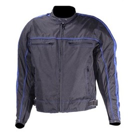 Billys Biker Gear Mens Black and Blue Armored Motorcycle Jacket with Reflective Piping (Size 3XL, XXX-Large, 56-58)
