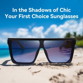 Dollger Square Oversized Sunglasses for Women Men Fashion Flat Top Big Black Frame Shades Grey