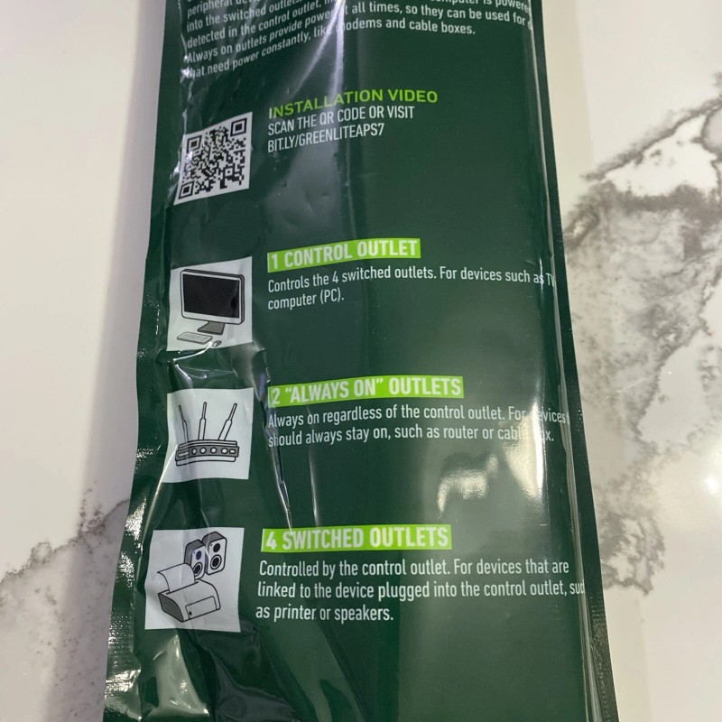 Greenlite Tier 1 Advanced 7 Outlet Surge Protecting Power Strip.