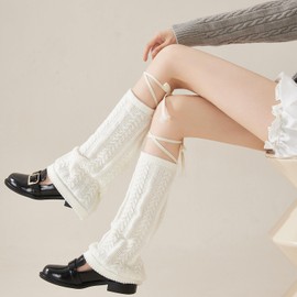 Wsvpeto Women's Leg Warmers y2k Harajuku Kawaii Lace Up Cute Lolita Boot Socks Knit Leg Warmers for Women Girls