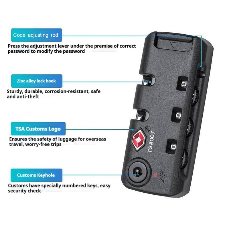 Travel Zipper TSA 007 Approved Luggage Code Lock, Backpack Anti