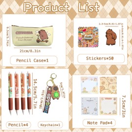 Juvanovo Capybara Pencil Case, Capybara Pencil Case with Stationery, Capybara Stationery Set, Large Capacity Capybara Pencil Pouch, Capybara School Supplies for Boys and Girls (5 Piece Set)