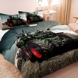 MVRFN 3D Printed Children's Tractor Bed Linen 135 x 200 cm + Pillowcase with Zip 80 x 80 cm Tractors Boys Duvet Covers Reversible Bed Linen Cover Set with Zip Soft Microfibre Bed Linen