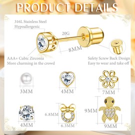 MILACOLATO 6Paar Ohrstecker Ohrringe Set Für Kinder Mädchen Damen Hypoallergene Edelstahl Zirkonia Gesundheitsstecker Ohrringe CZ Herz Blume Cabochon Ohrring Set Helix Öhringen Schmuck Gold