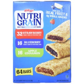 Cereal Bars Kellogg's Nutri-Grain Breakfast Bars, Variety, Strawberry,Blueberry, 1.3 Oz, 64 Count