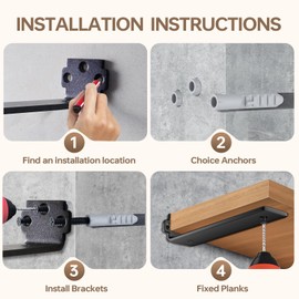 6 Pack Heavy Duty Floating Shelf Brackets, 10 Inch Hidden Industrial Metal L Brackets for Shelves, 1/5 Inch Thick Black Coated Wall Shelf Supports, 160 lb Load Capacity (Screws Included)