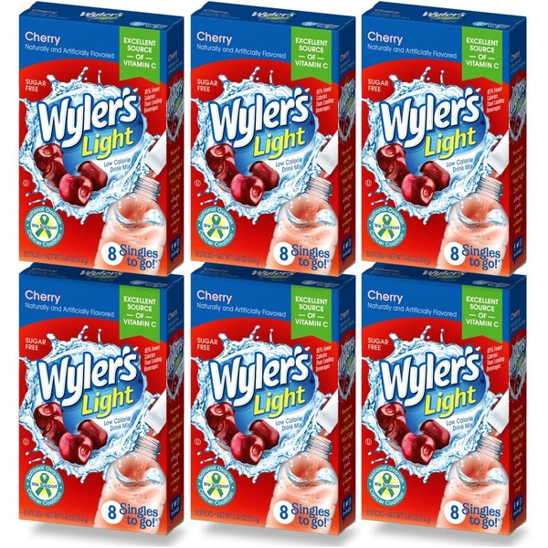 Wyler's Light Singles To Go (6 Pack), Cherry Water Drink Mix, 48 Total Powder Drink Mix Packets