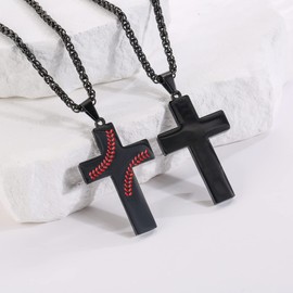 Zocomi Cross Necklace for Men Baseball Pendant Chain Black Stainless Steel Religious Jewelry
