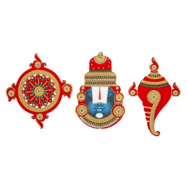 Decorative Ganesh ji Shubh Labh Shankh Chakra Namah of Lord Vishnu Tirupati Balaji Tilak Rangoli Sticker for Indian Traditional Door Wall Handmade Door Pooja Temple Home Decor (Size: -8 inches)