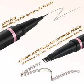 Eyebrow Pencil,2-in-1 Waterproof Eyebrow Pen with 4 Tip Brow Pen and Ultra-Precise Brow Pencil,with Dual-ended Eyebrow Brush,Eyebrow Makeup for Natural Looking Eyebrows-Zok Dark Brown