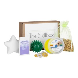 The Skillbox - Skill Hilfe Set für Erwachsene und Jugendliche bei Stress, Panikattacken, Belastungszustände - Skillset mit: Akupressurringen, Anti-Stress-Bällen, Therapieknete & AmmoLa Riechampullen